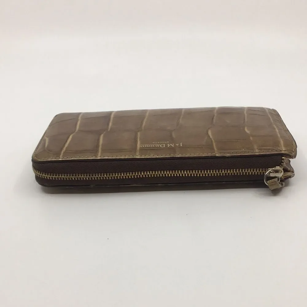 J & M Davidson Tan Leather Croc Embossed zip around zippy long wallet